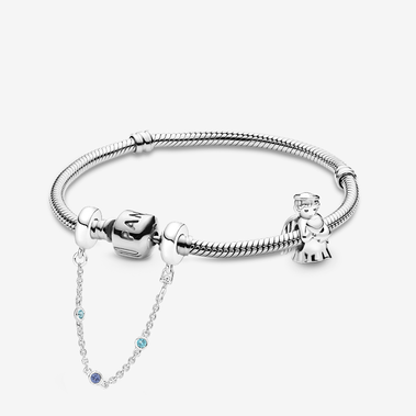 Bracelet Composé Ange de l'Amour & Chaîne Triple Pierre Bleue